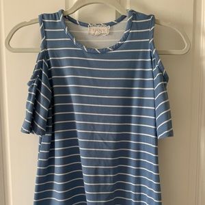Blue and white stripped short sleeve shirt
